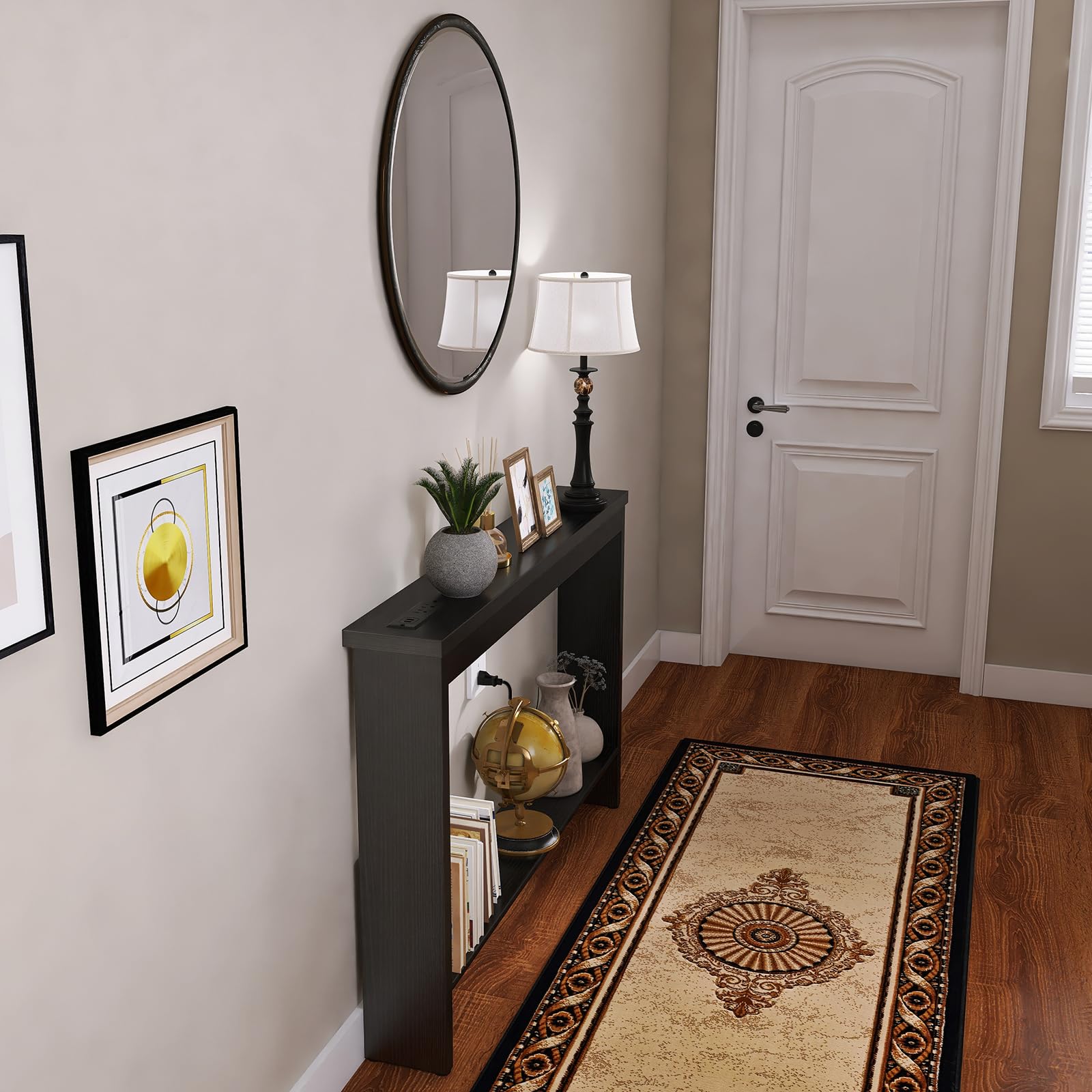 Narrow Sofa Table with Outlet and USB Charging Station