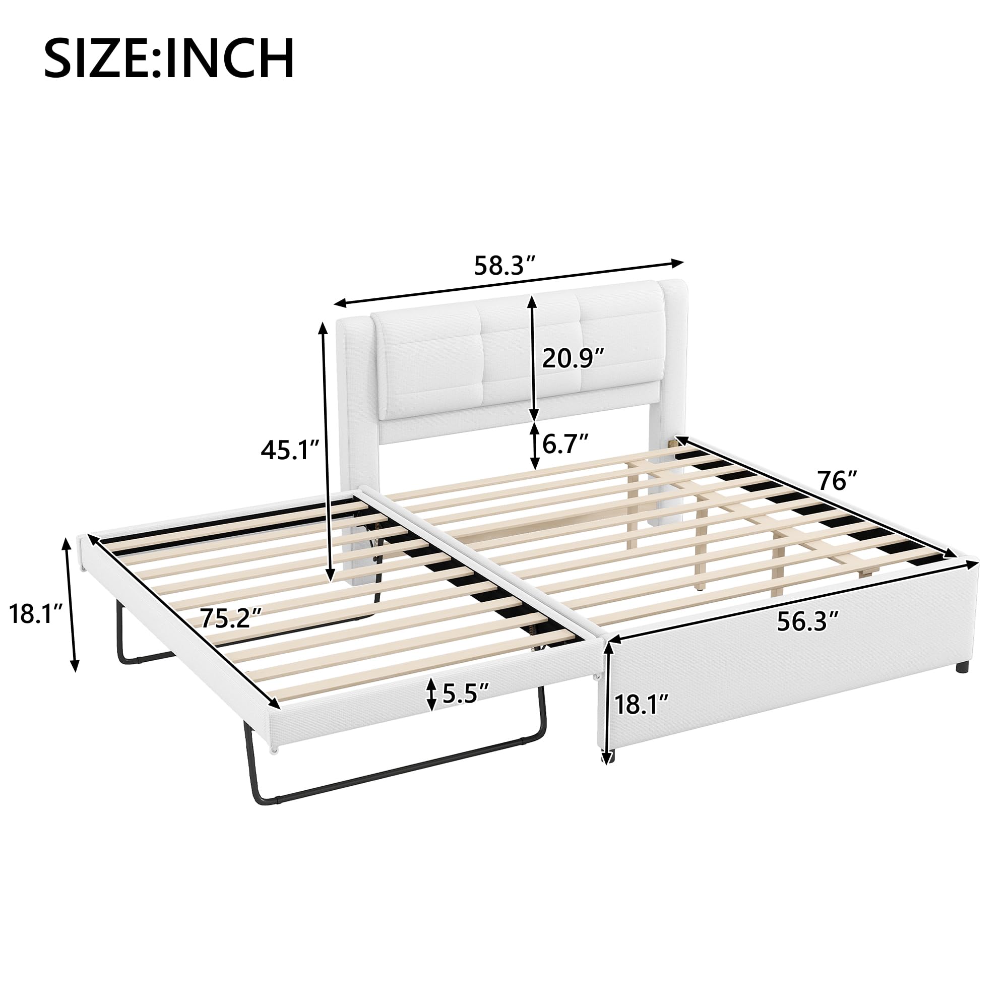 Full Size Upholstery Platform Bed with Trundle