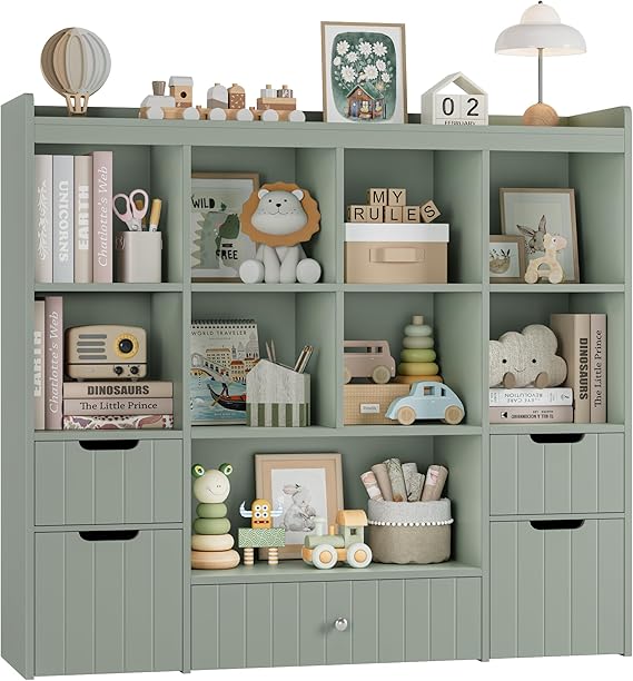 Kids Toy Storage Organizer with Removable Bins and Bookshelf