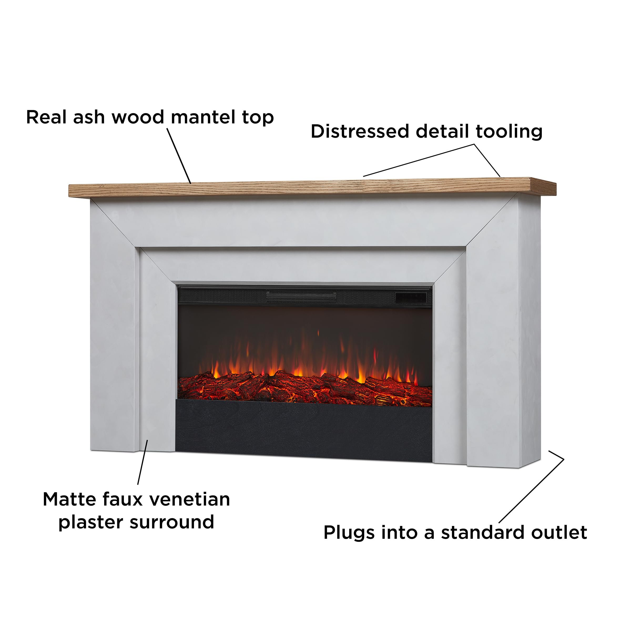 Electric Fireplace with Mantel 68 Inch Venetian Gray