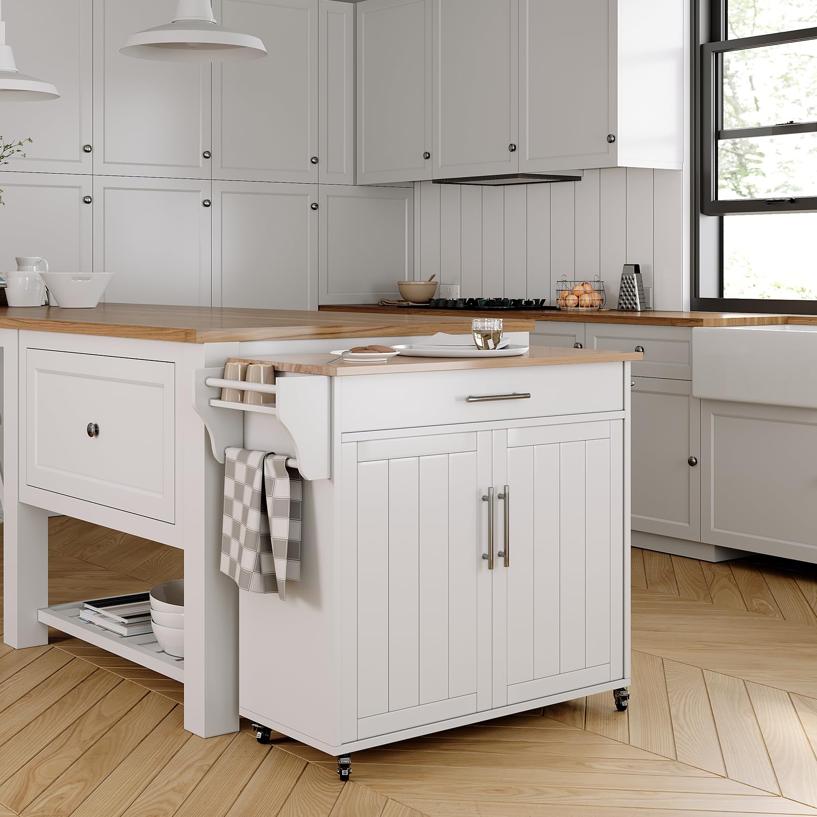 Rolling Kitchen Island with Storage and Wheels