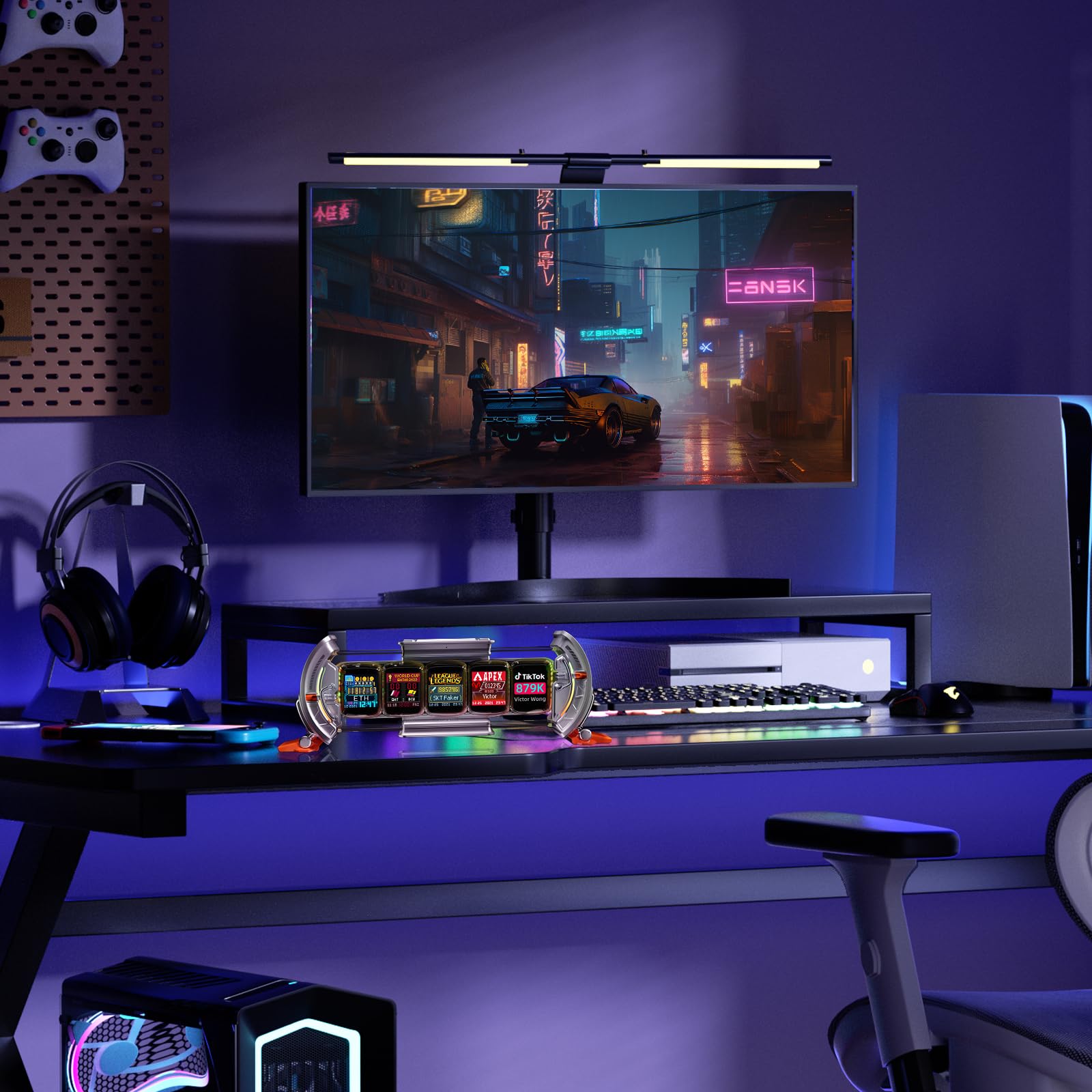 Cyberpunk Gaming Digital Alarm Clock with RGB LED Display
