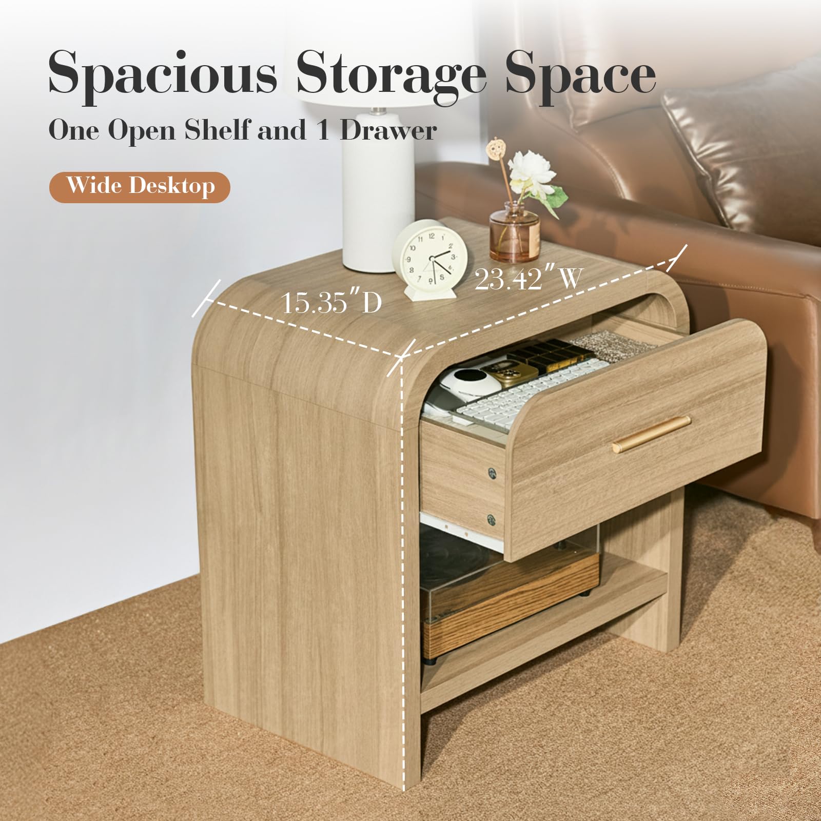 Night Stand Set of 2 with Drawer and Storage Shelf