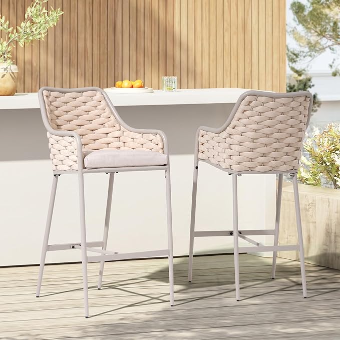 Outdoor Bar Stools Set of 2 with Cushions