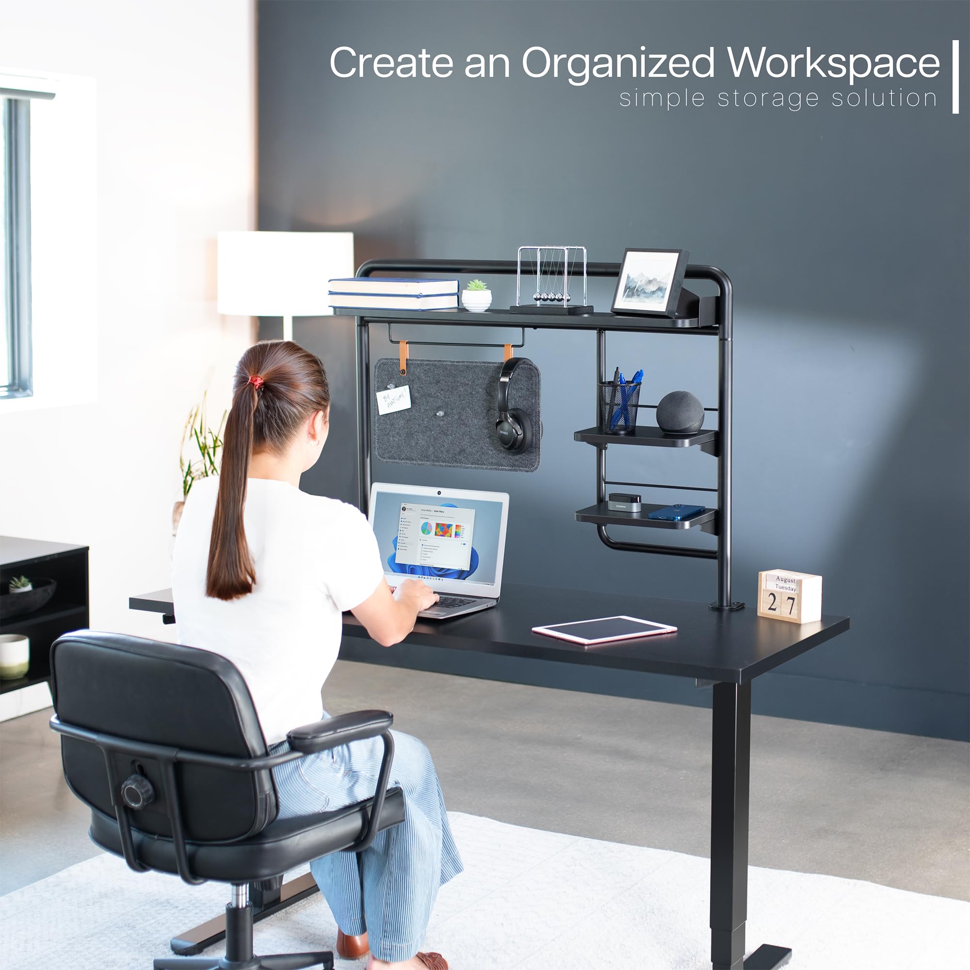 38 Inch Clamp-On Desktop Shelving System with Magnetic Memo Board
