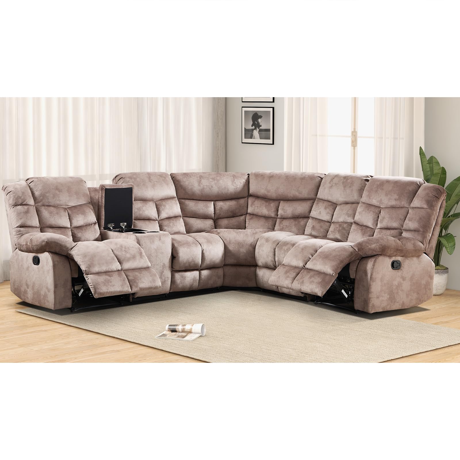 Manual Reclining Sectional Sofa with Console