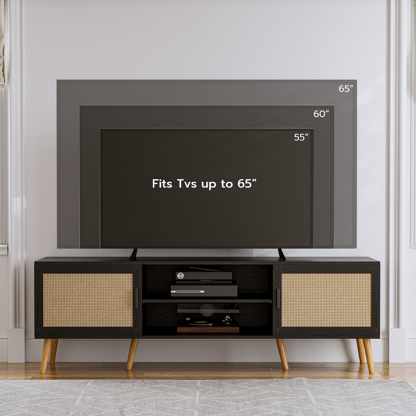 TV Stand for TVs up to 65 with Rattan Door and Storage