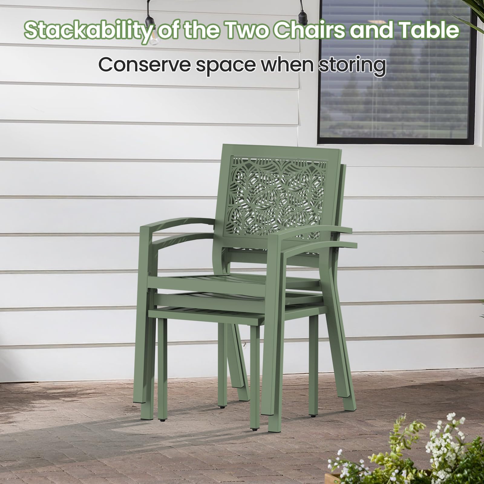 Outdoor Bistro Set for 2 with Stackable Chairs and Coffee Table