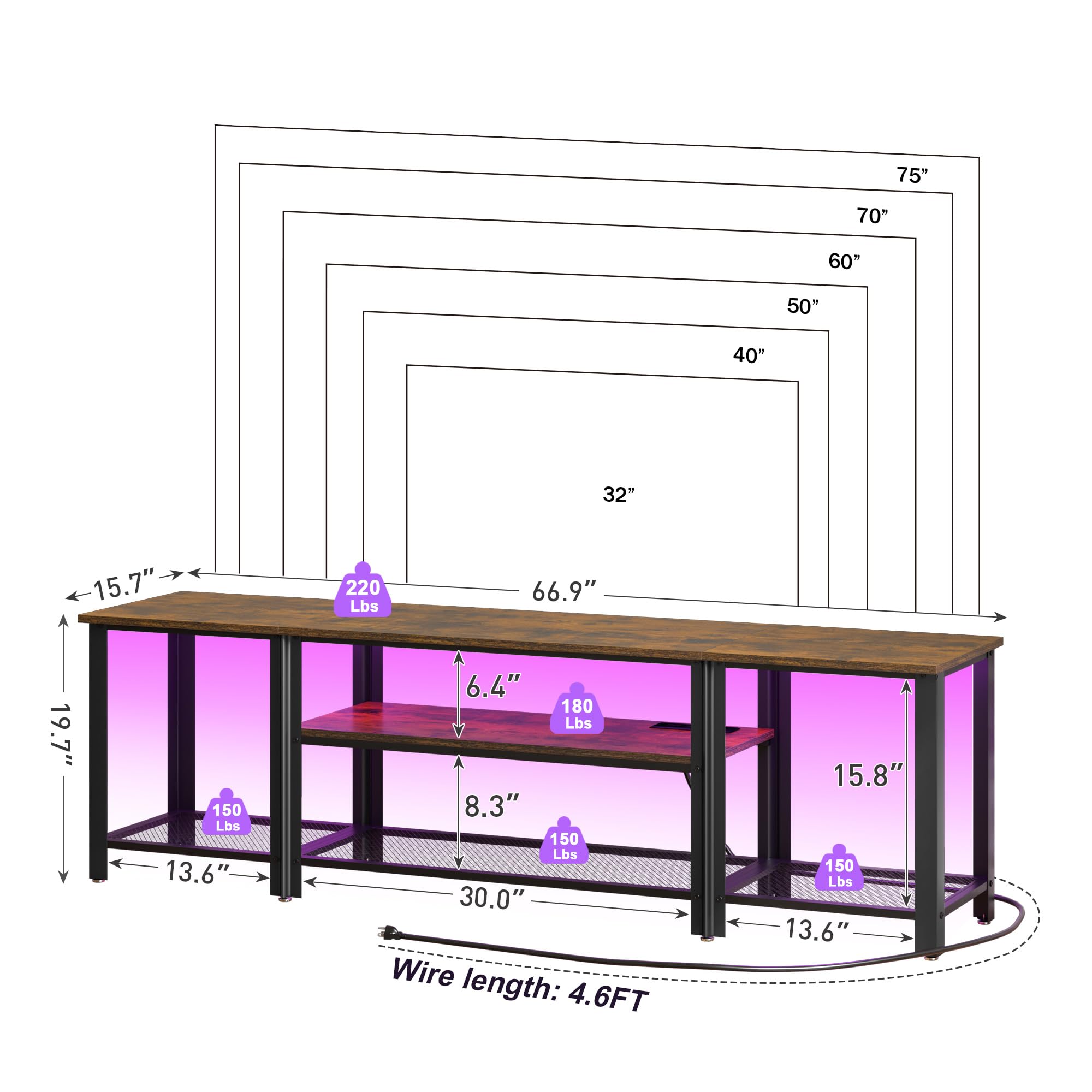 Industrial TV Stand with RGB LED Lights