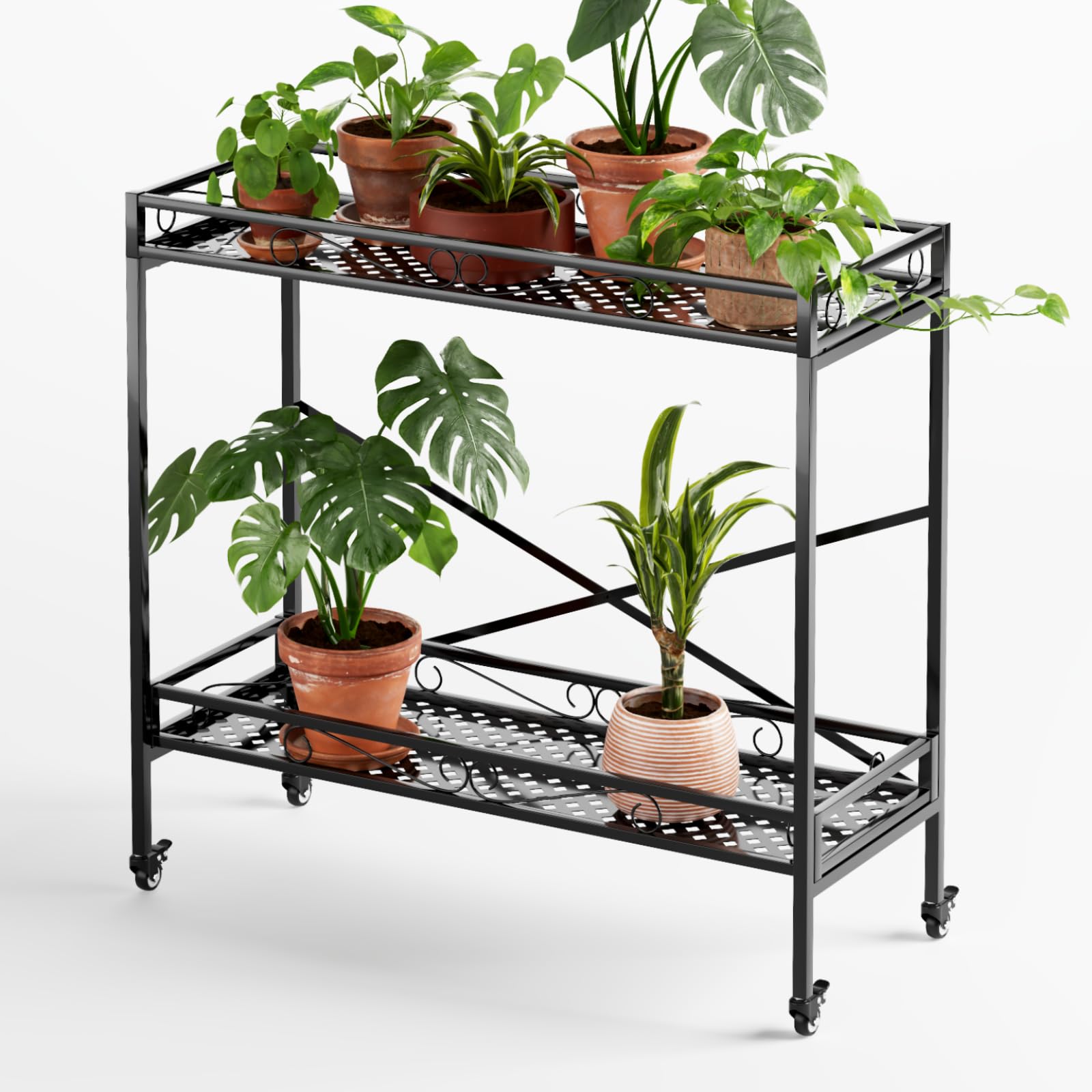 2-Tier Metal Plant Stand with Wheels - 440 lbs Capacity