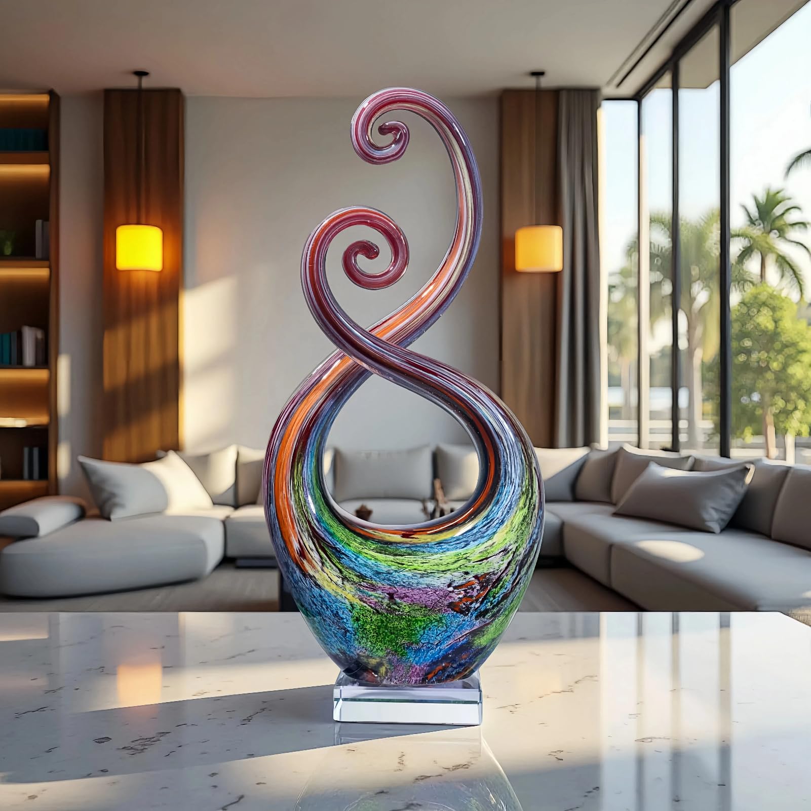 Hand Blown Art Glass Sculpture with Base