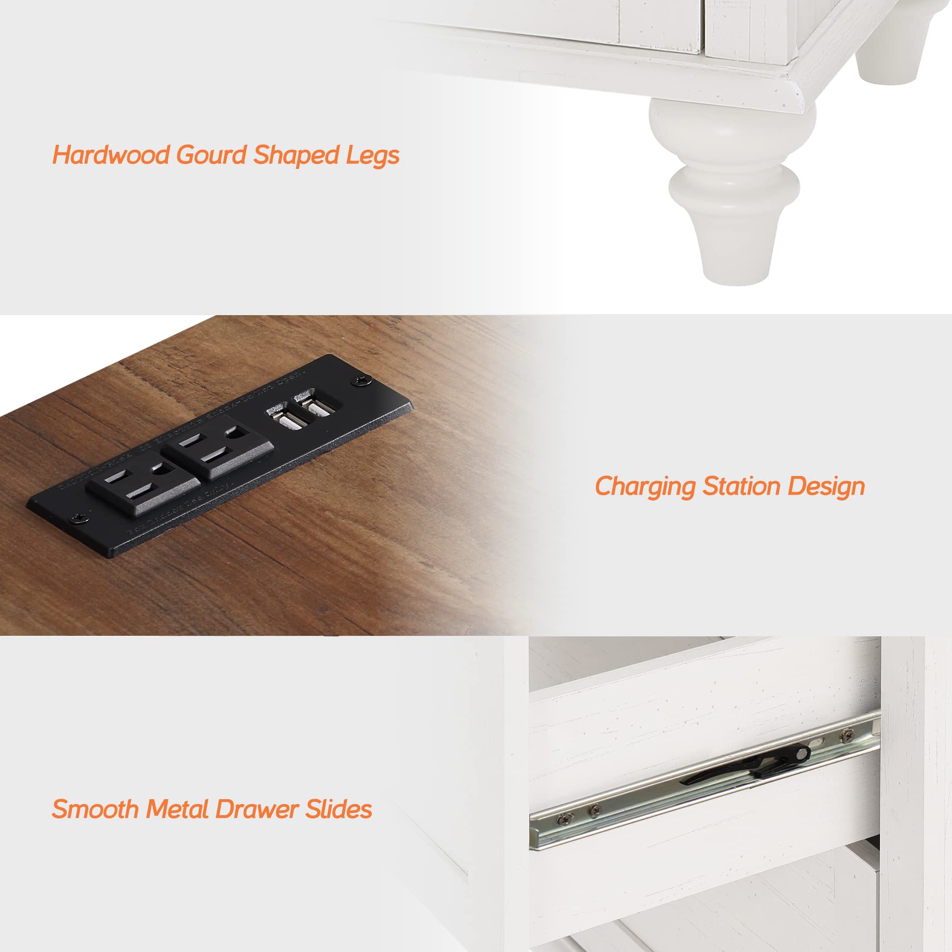 Dresser with 5 Drawers and 2 Storage Cabinets with Charging Station