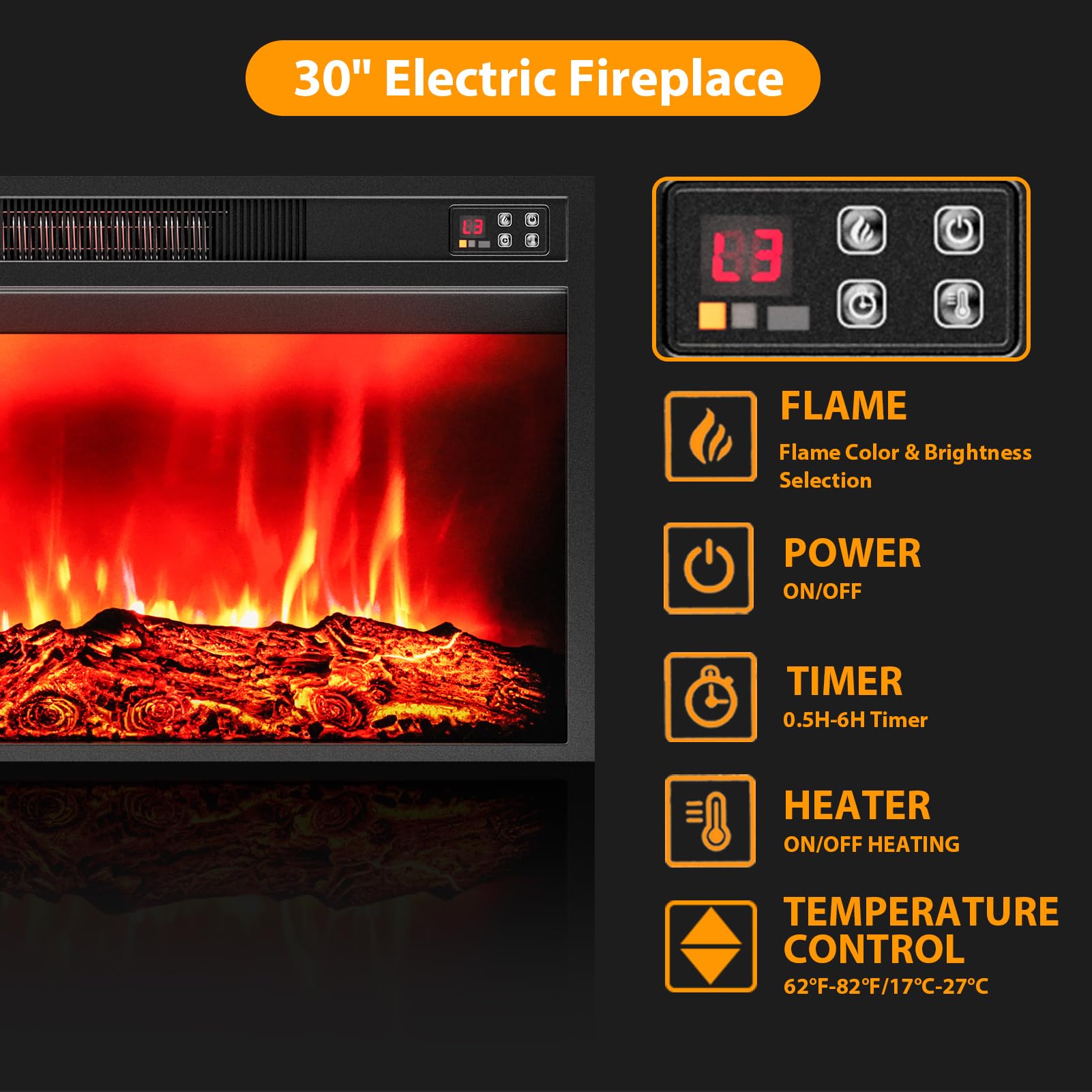 104" Fireplace TV Stand with Electric Insert and Storage Cabinets