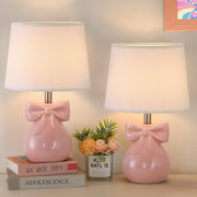 Pink Bow Ceramic Table Lamps Set of 2 - 19" Bedside Lamps with Bulbs