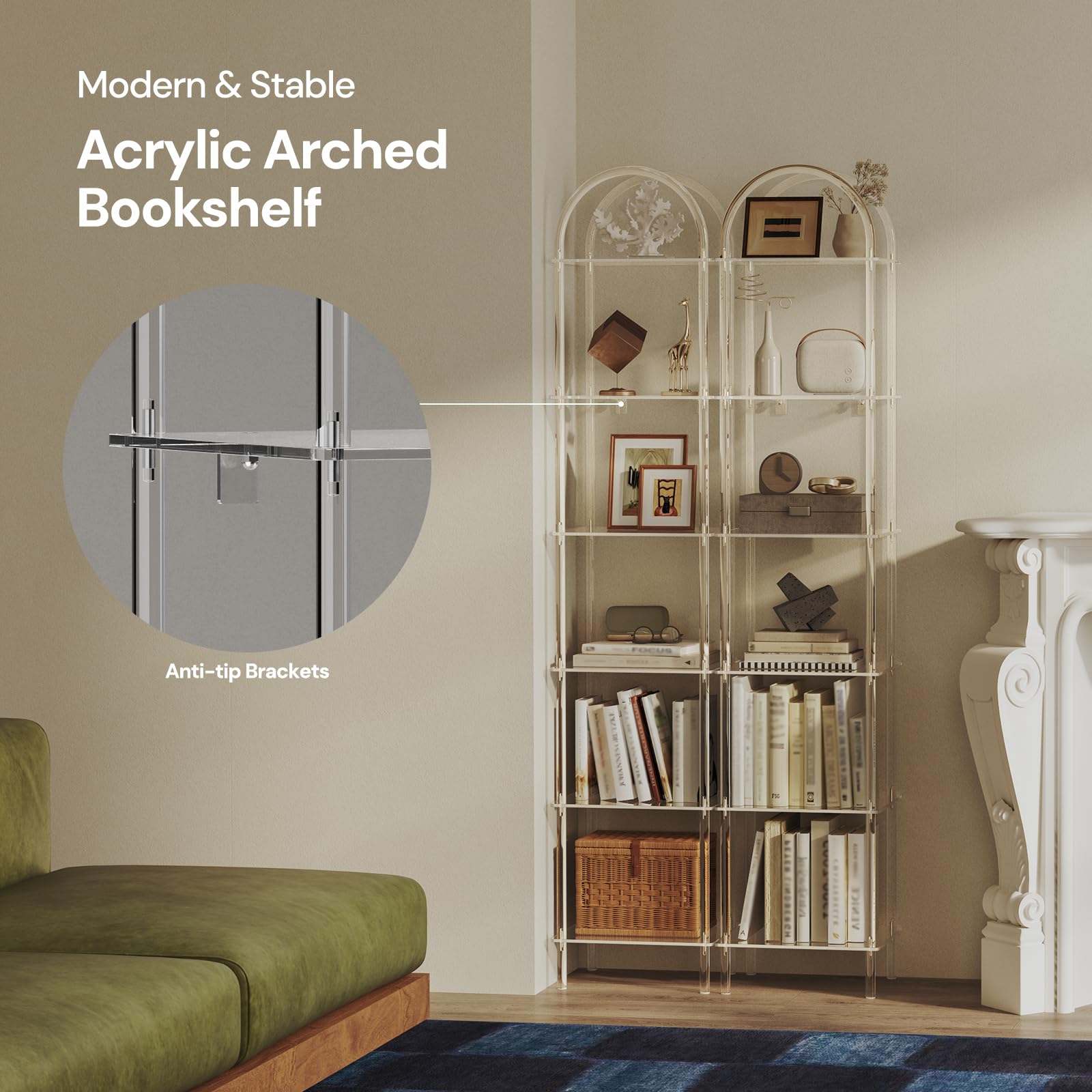 6-Tier Acrylic Arched Bookcase Clear