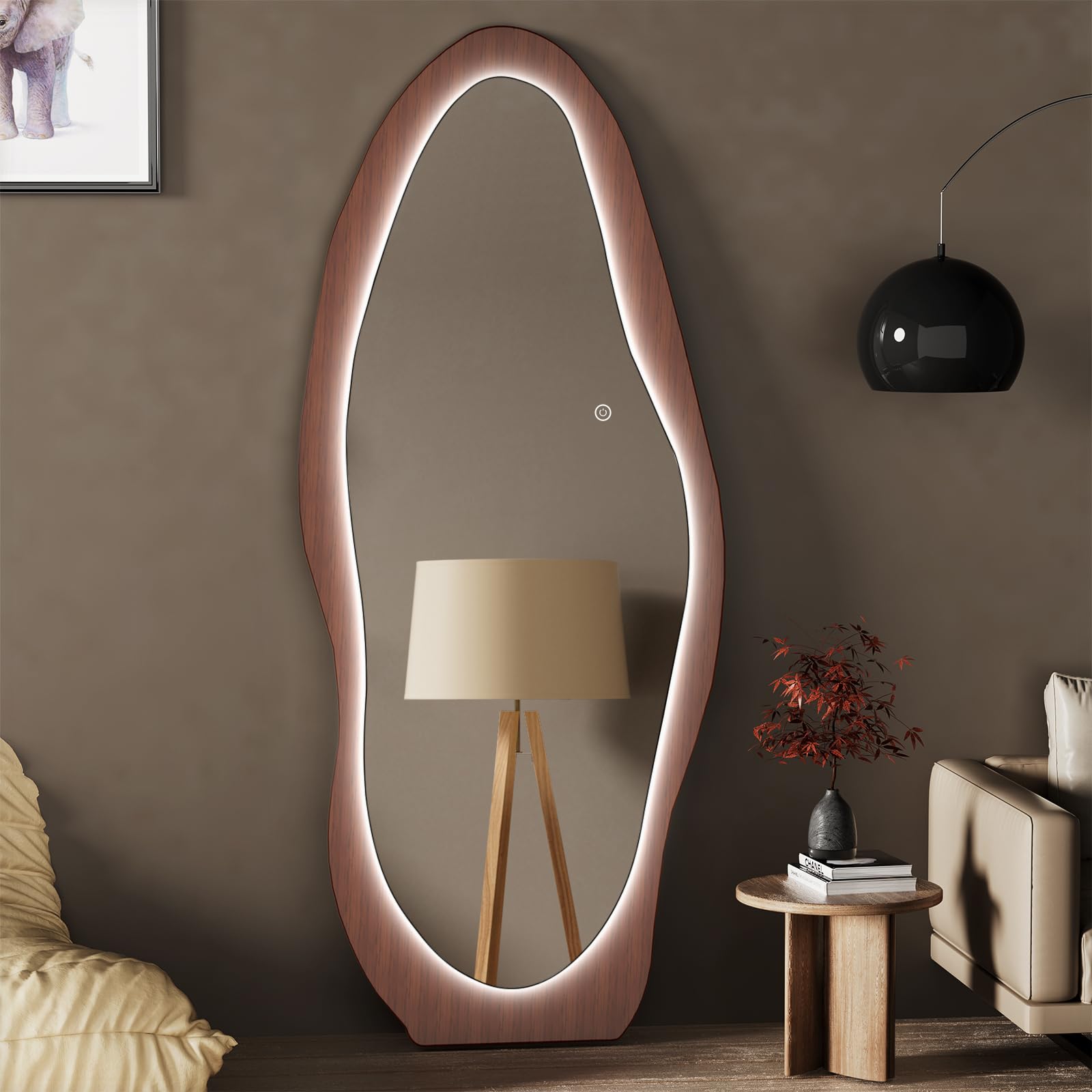 LED Wood Full Length Mirror with Wavy Frame