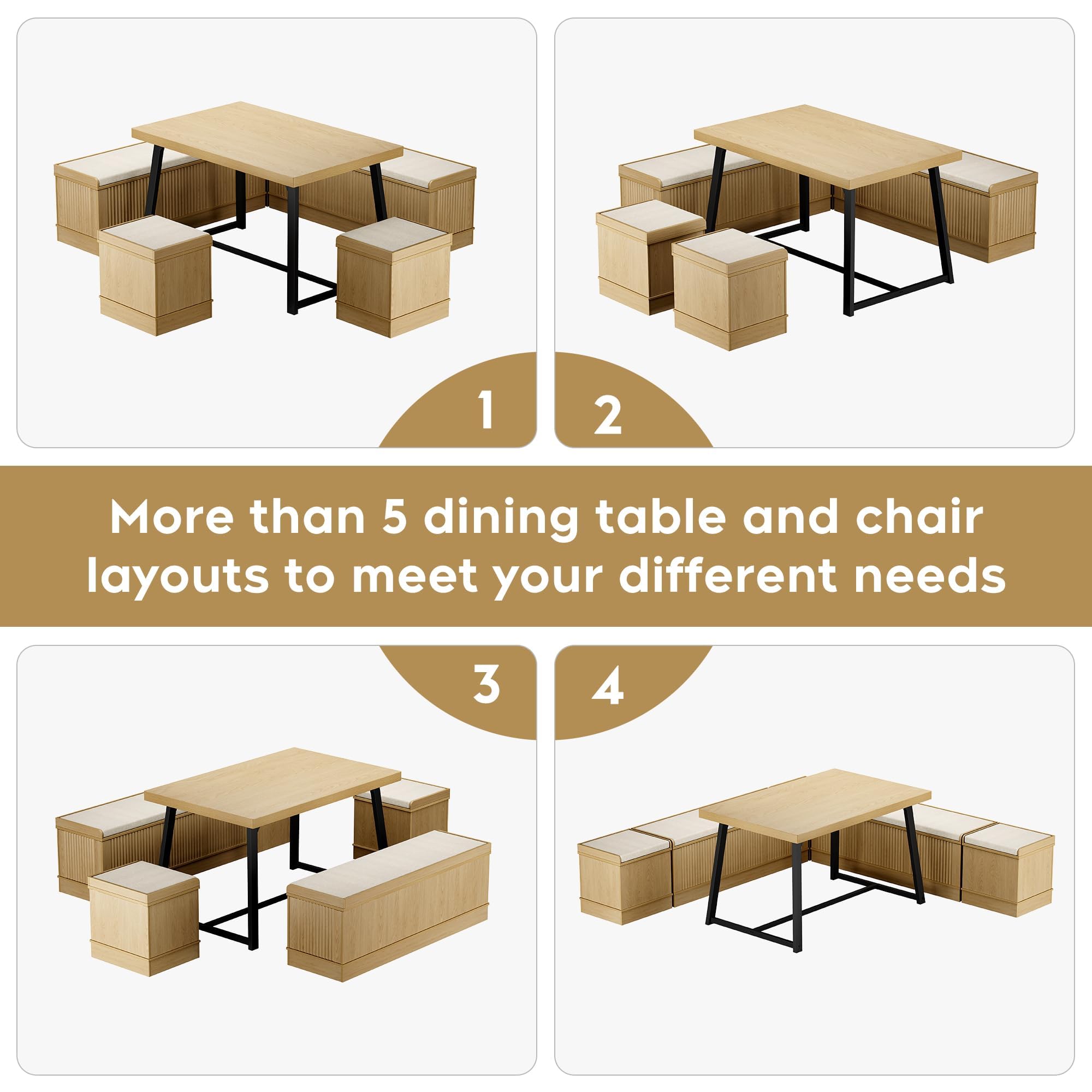 Corner Dining Table Set with Storage