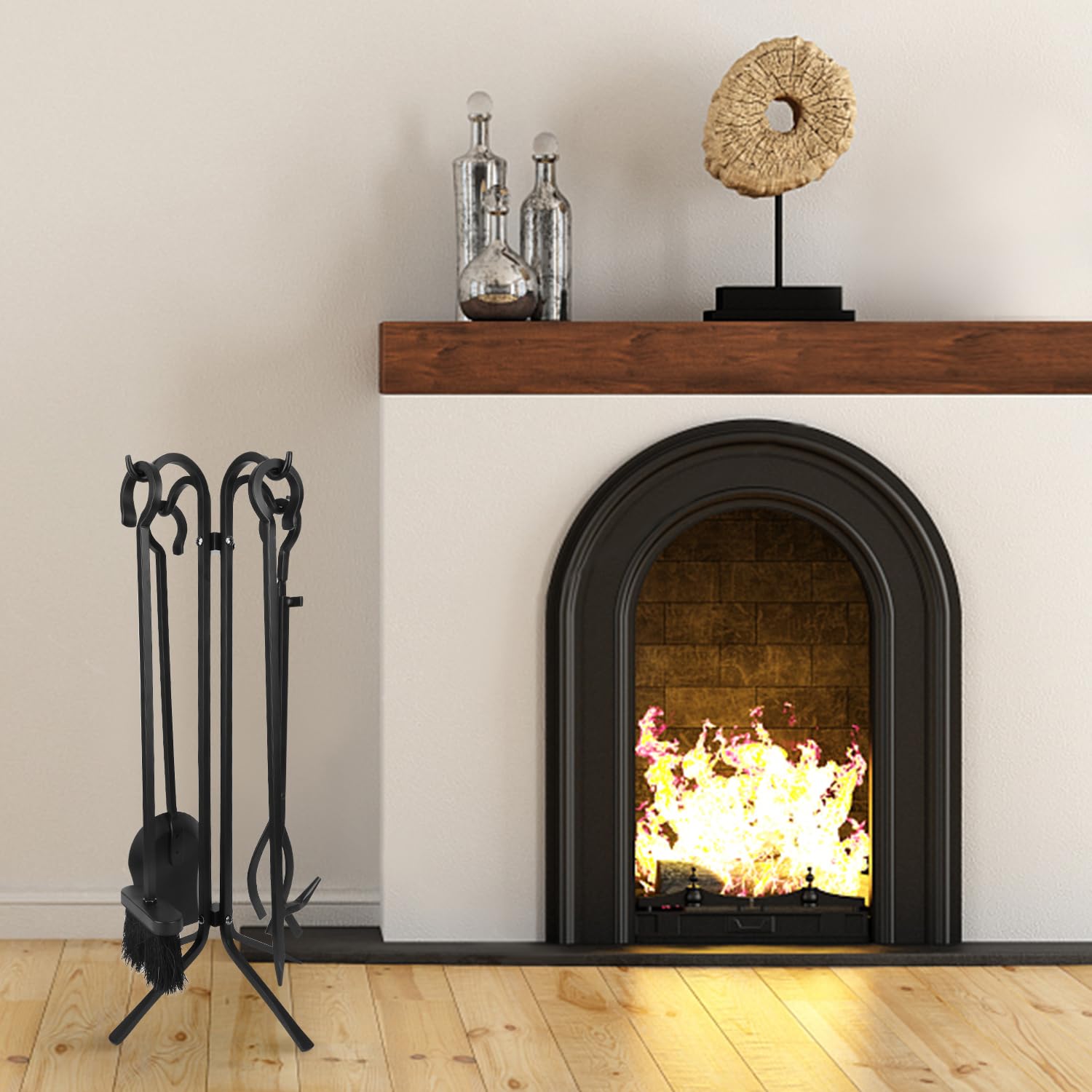 5-Piece Fireplace Tool Set with Stand
