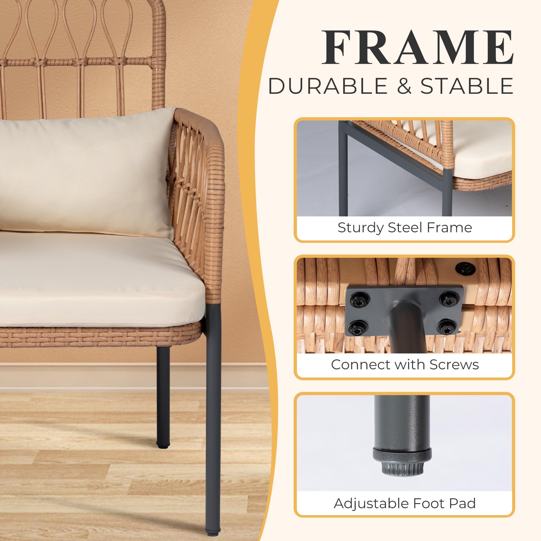2 Seat Outdoor Rattan Loveseat with Built-In Table