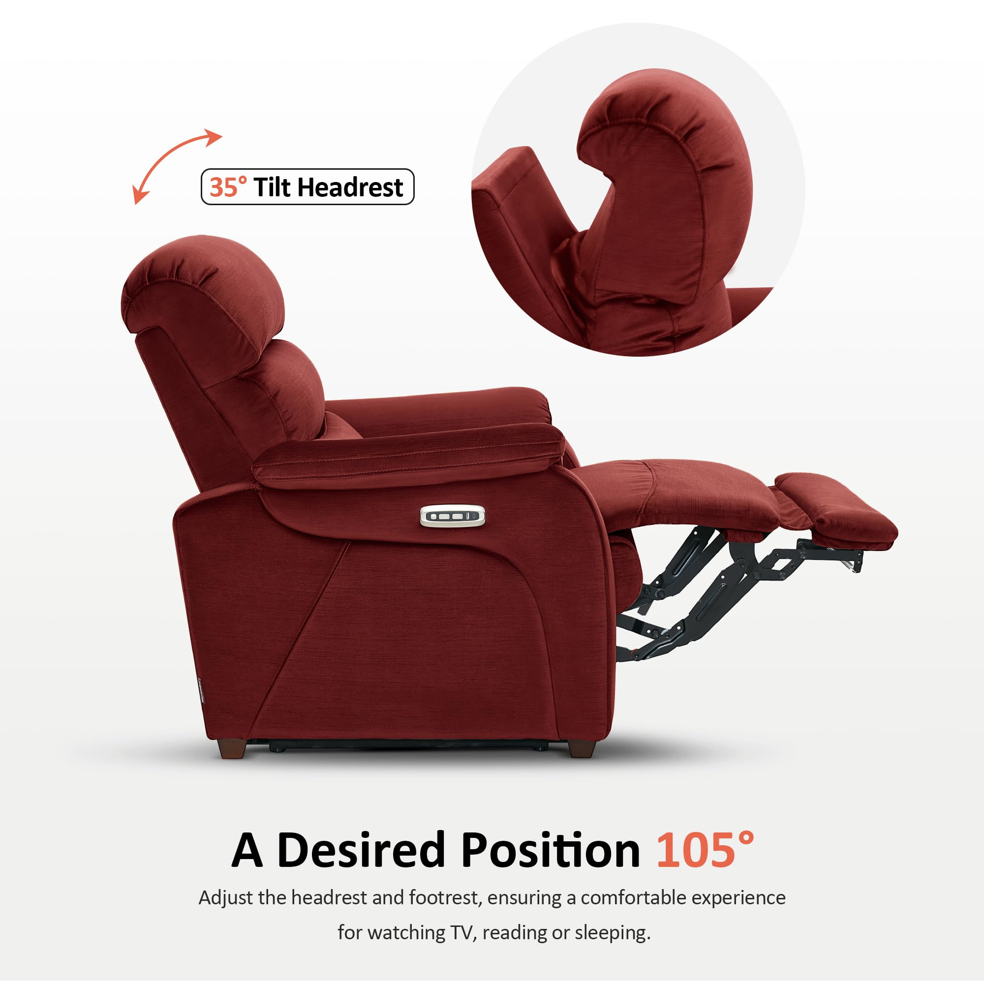 Power Zero Wall Hugger Recliner Chair with Adjustable Headrest and USB Charging