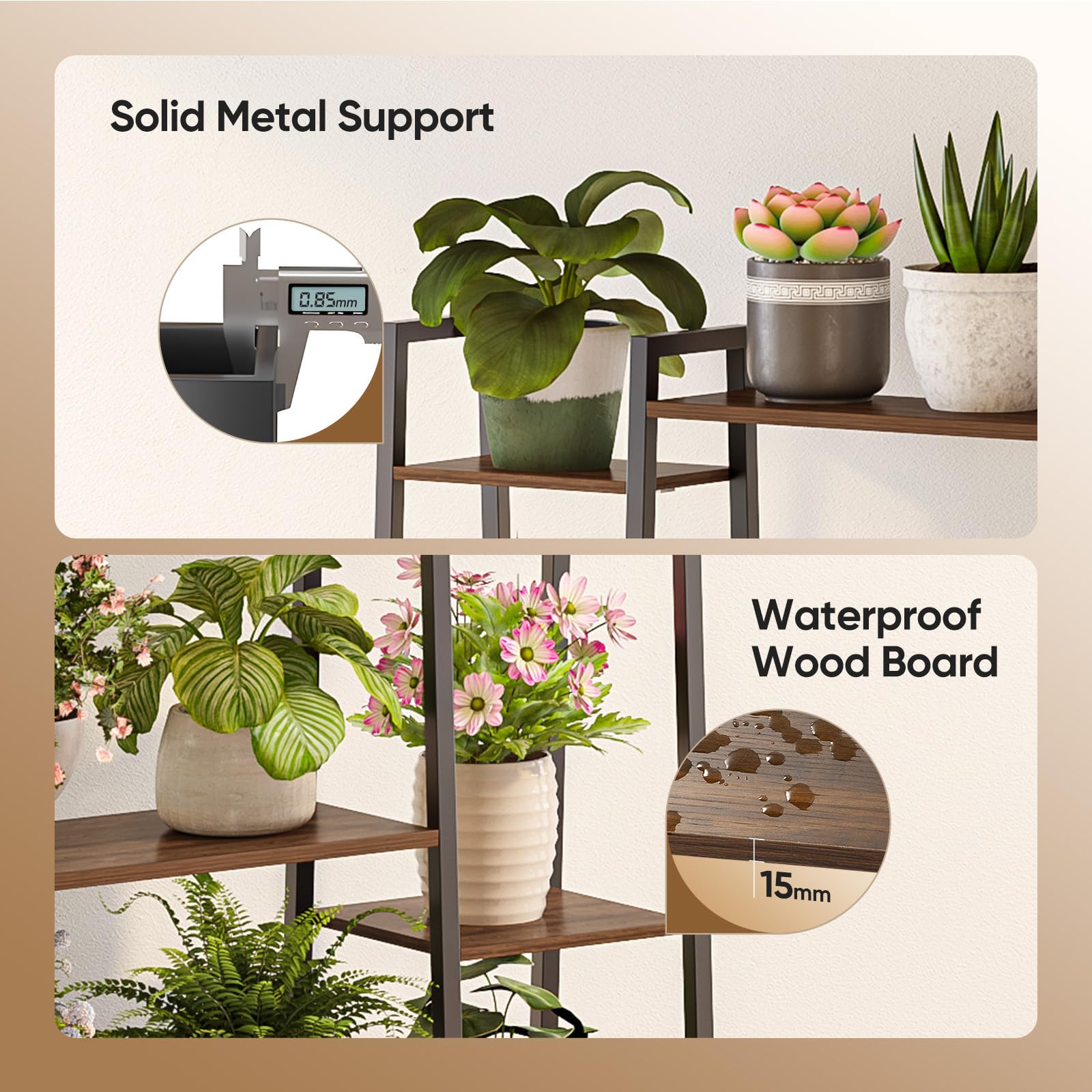12-Tier Plant Stand with Grow Light - 55" Tall Wood & Metal Shelf with Timer