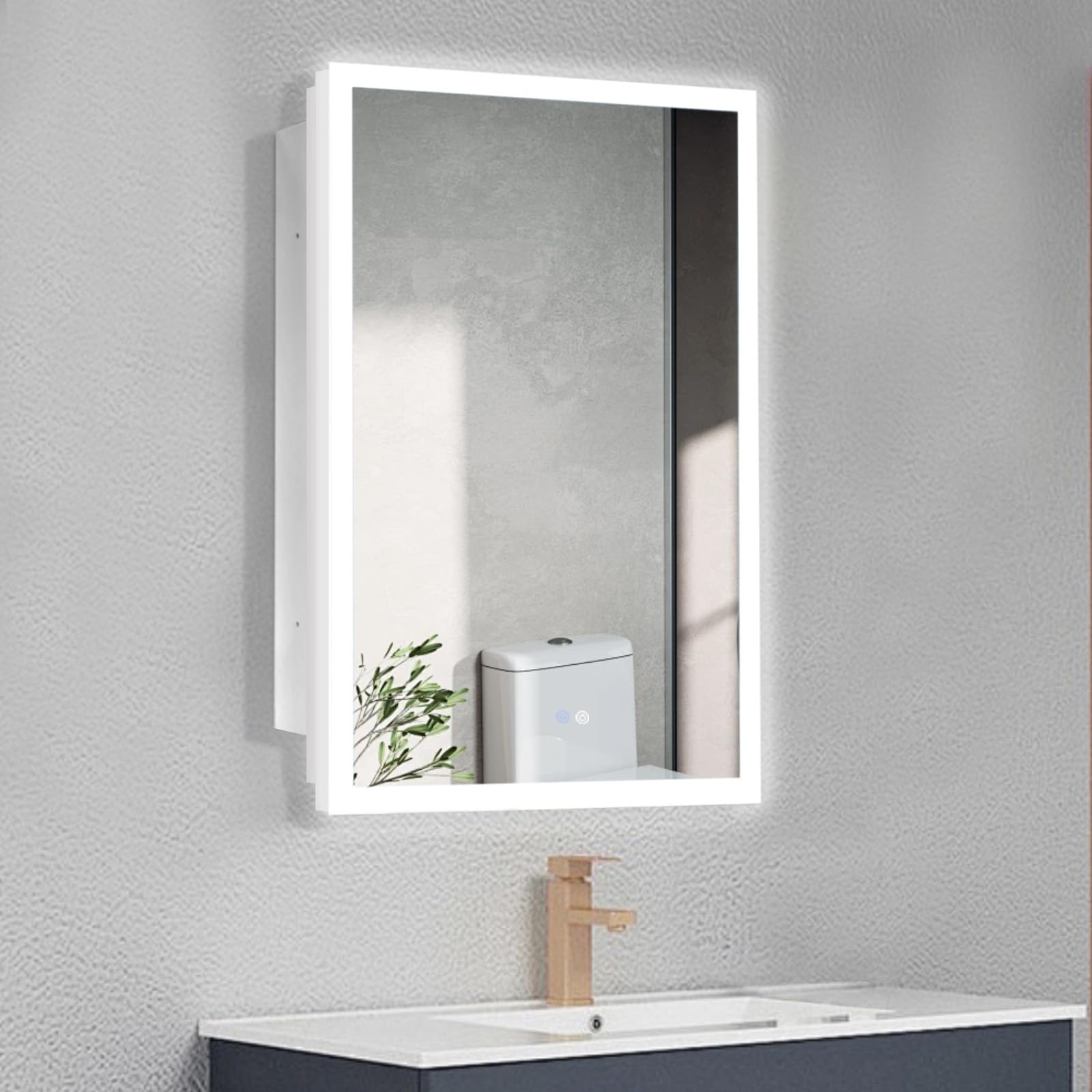Smart LED Medicine Cabinet with Anti-Fog Mirror 16x26 Inch
