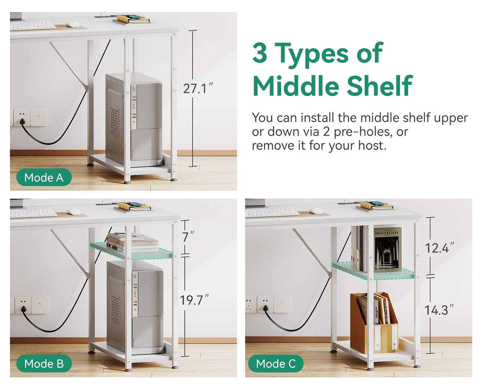 51 Inch Computer Desk with File Drawers and USB Power Outlets