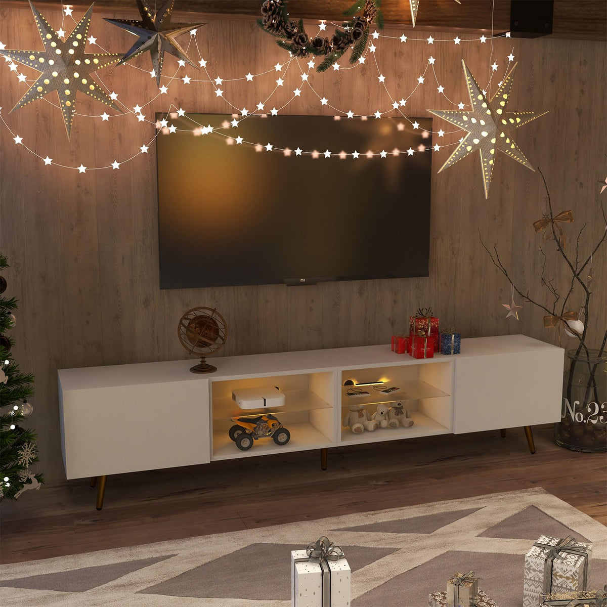 86" LED TV Stand Modern Entertainment Center with Storage Cabinets