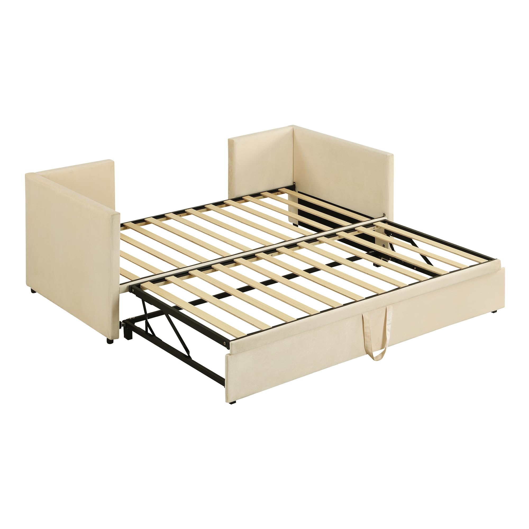 Twin Size Velvet Upholstered Daybed with Pop Up Trundle