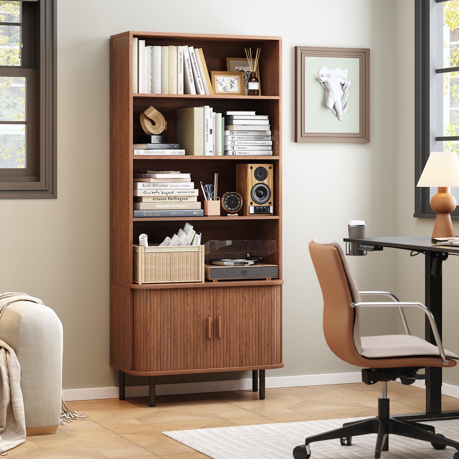 71" Tall Bookshelf with Storage Cabinet