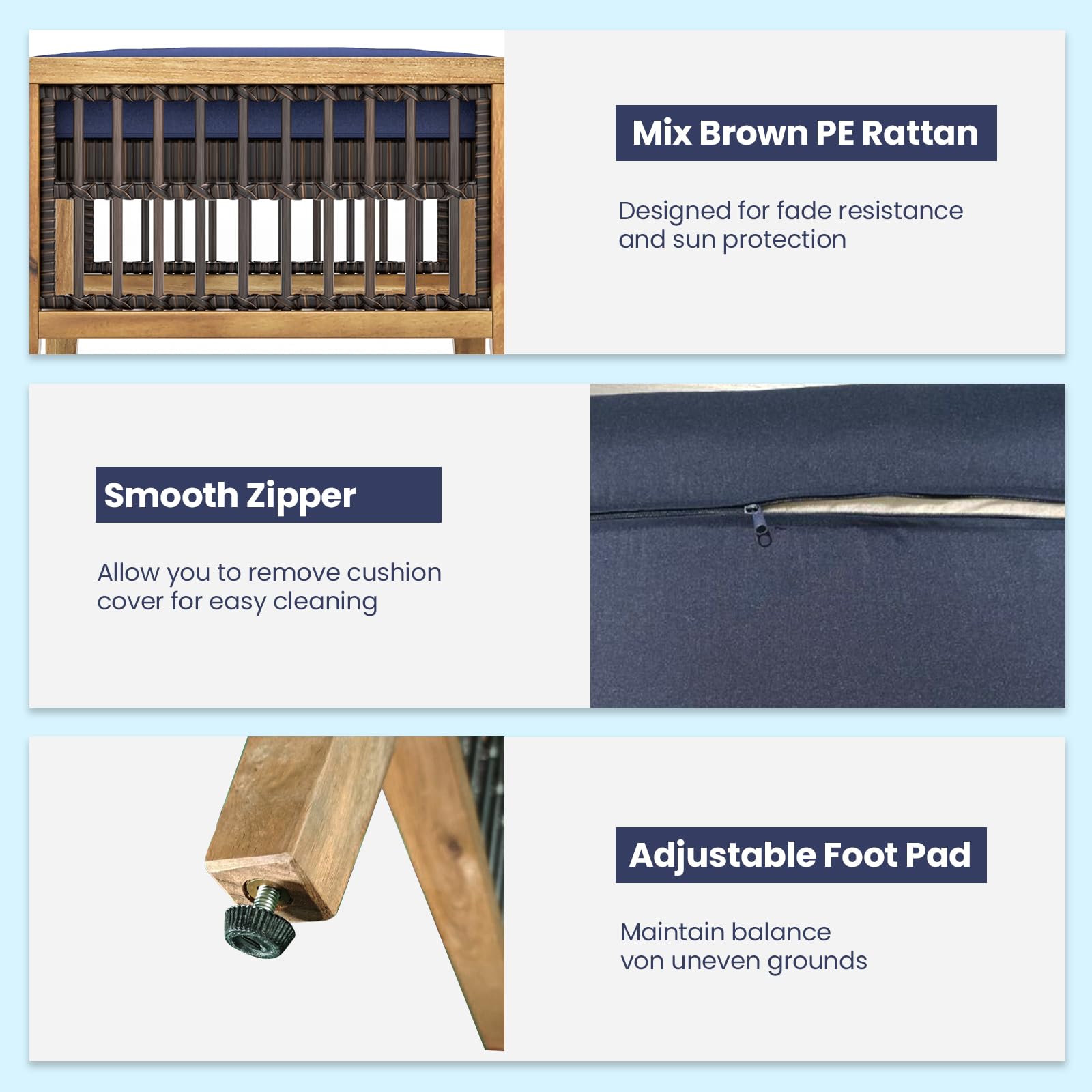 2-Piece Outdoor Patio Ottomans with Removable Cushions