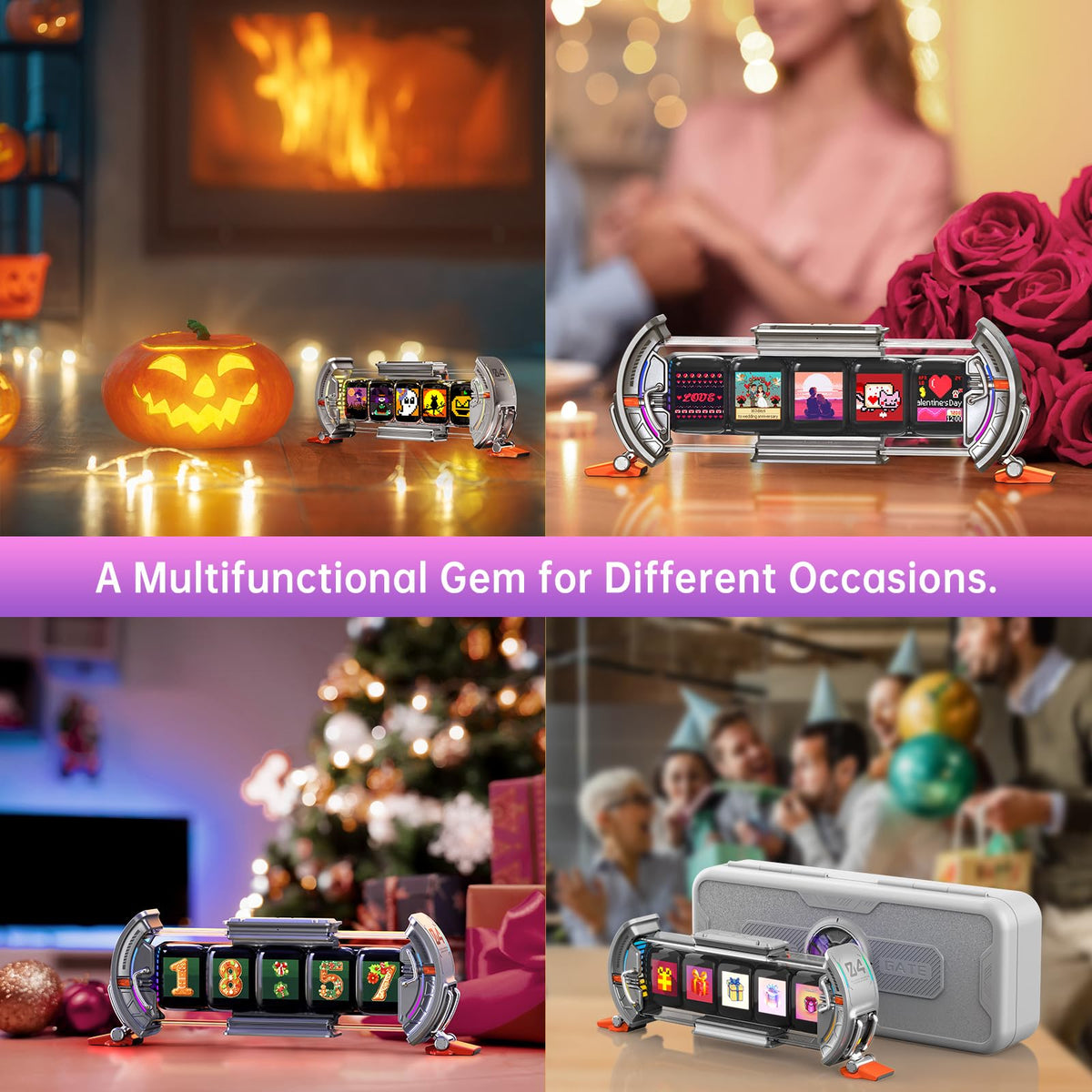 Cyberpunk Gaming Digital Alarm Clock with RGB LED Display