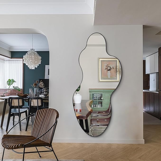 Irregular Asymmetrical Wall Mirror 55x26 with Gold Metal Frame