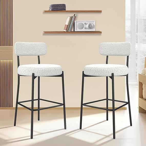 White Boucle Counter Height Barstools Set of 2