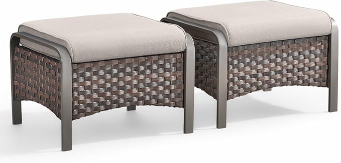 Outdoor Wicker Ottomans with Removable Cushions