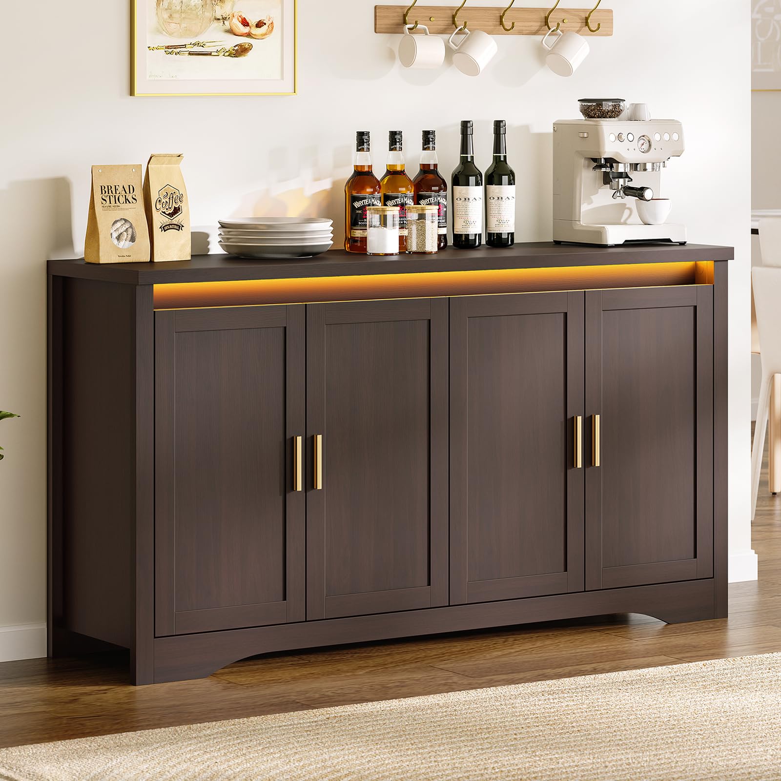 48" Storage Accent Cabinet with 4 Doors and Gold Lines