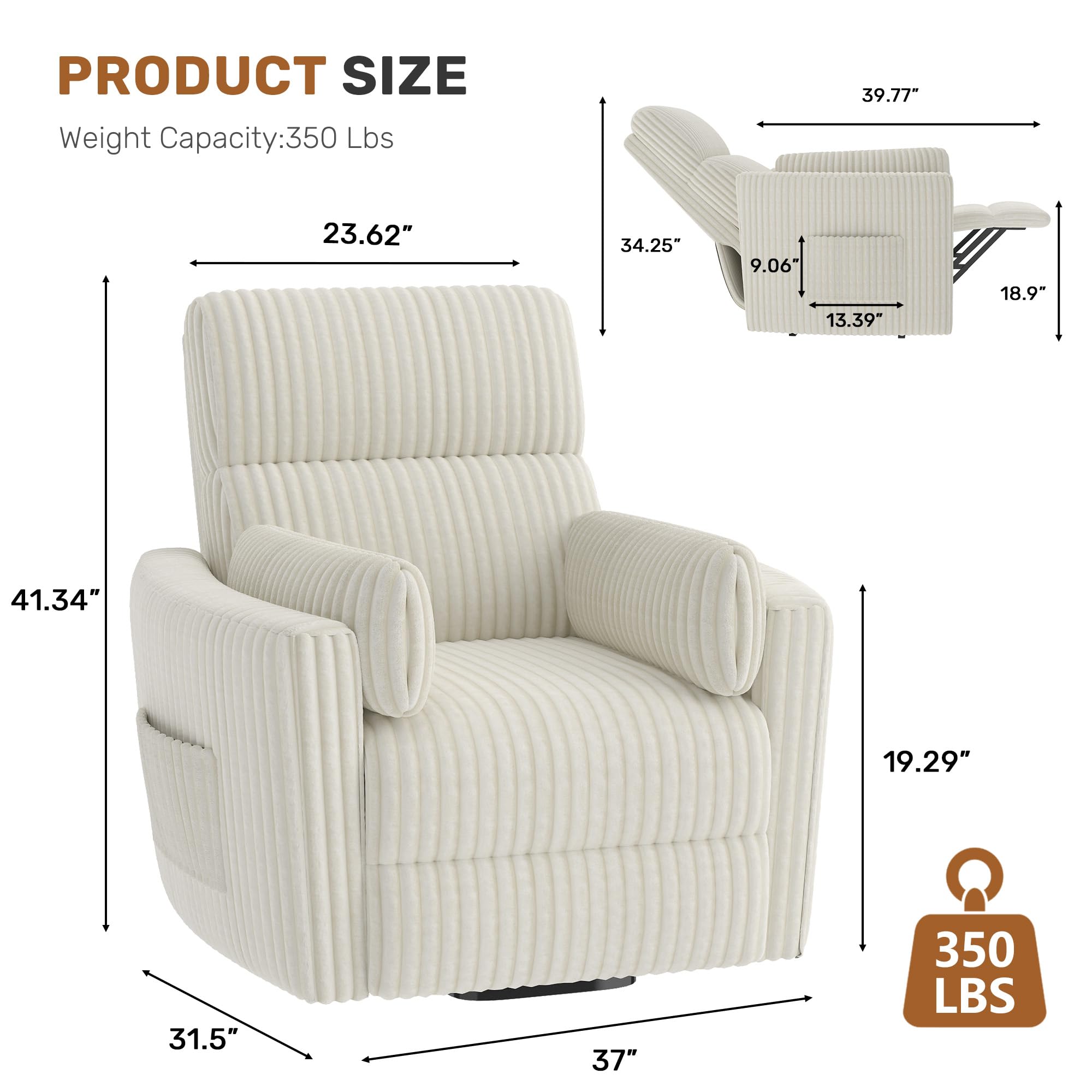Round Power Lift Recliner Chair with Faux Fur
