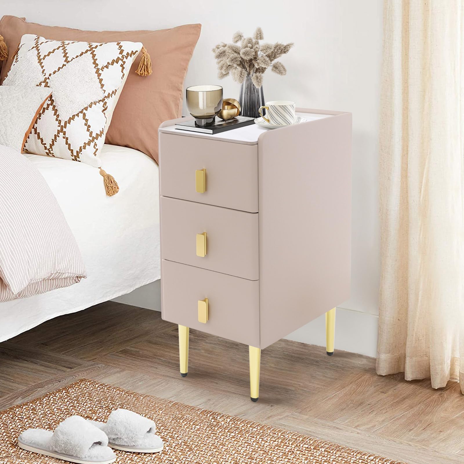 Nightstand with Drawers - Small Dresser Bedside Cabinet with Metal Legs
