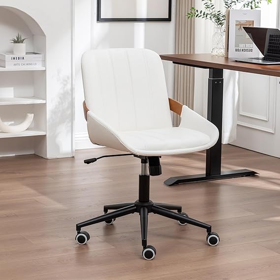 PU Leather Desk Chair with Wheels - Adjustable Height Swivel Office Chair