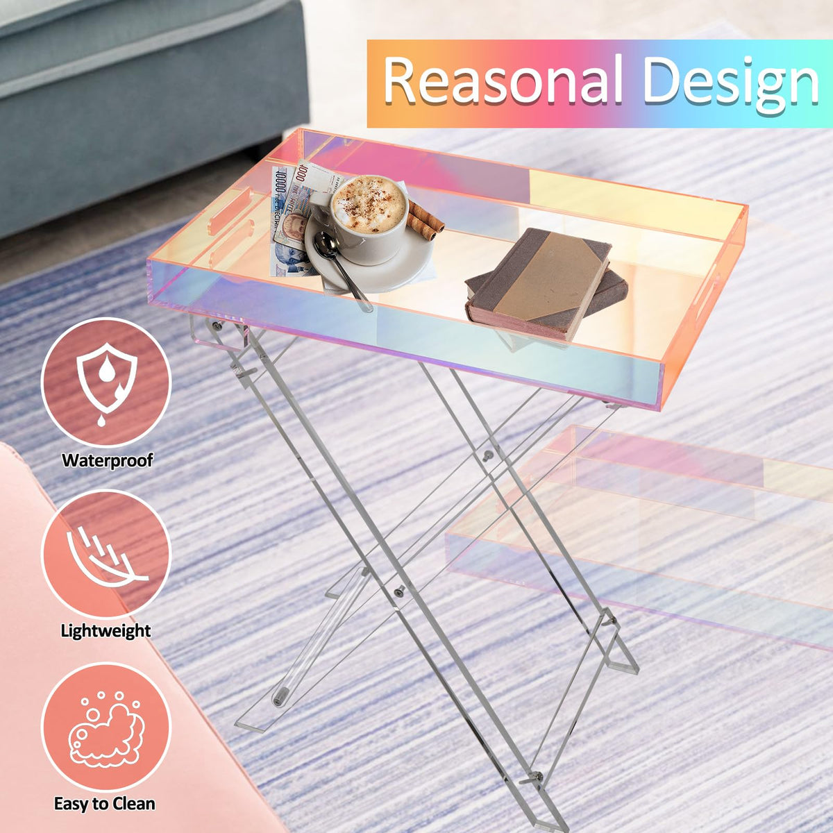 Acrylic Folding Tray Table - Iridescent Rainbow Side Table