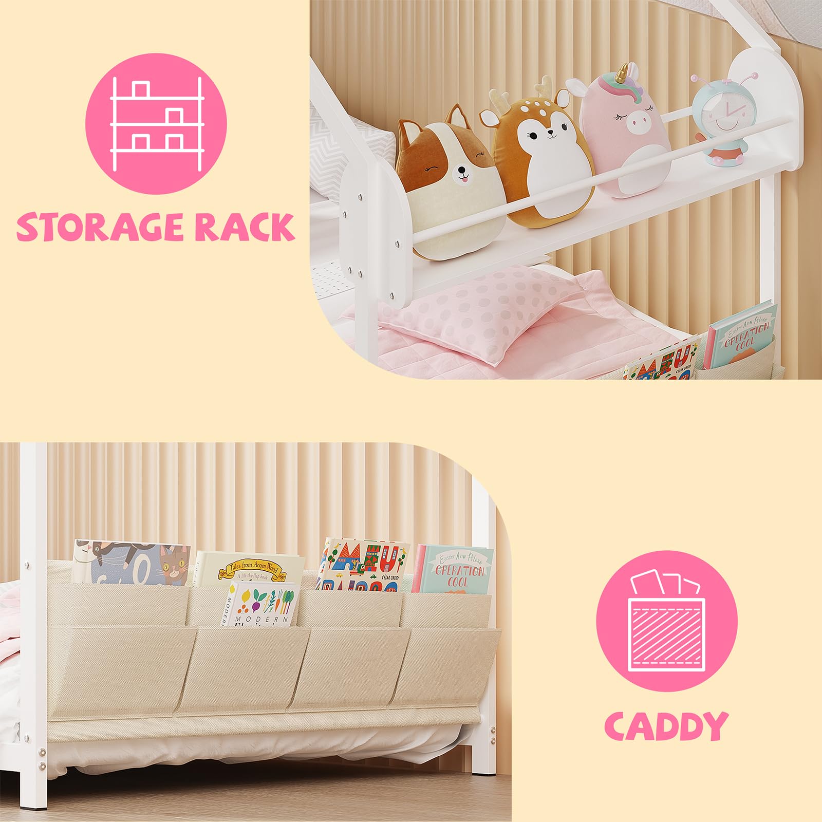 House Shape Twin Montessori Bed with Storage Rack