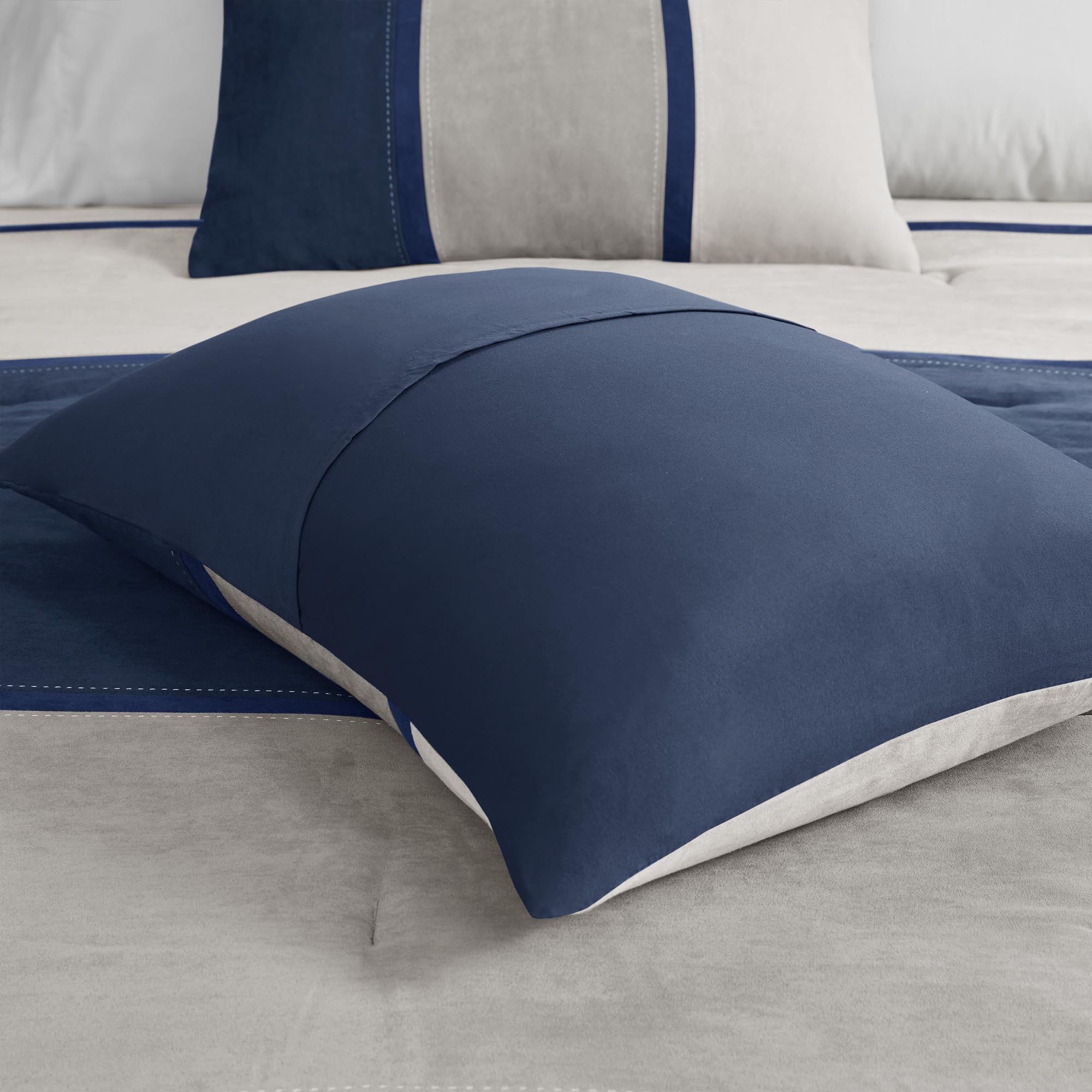 King Micro-Suede Comforter Set - Blue 7 Piece