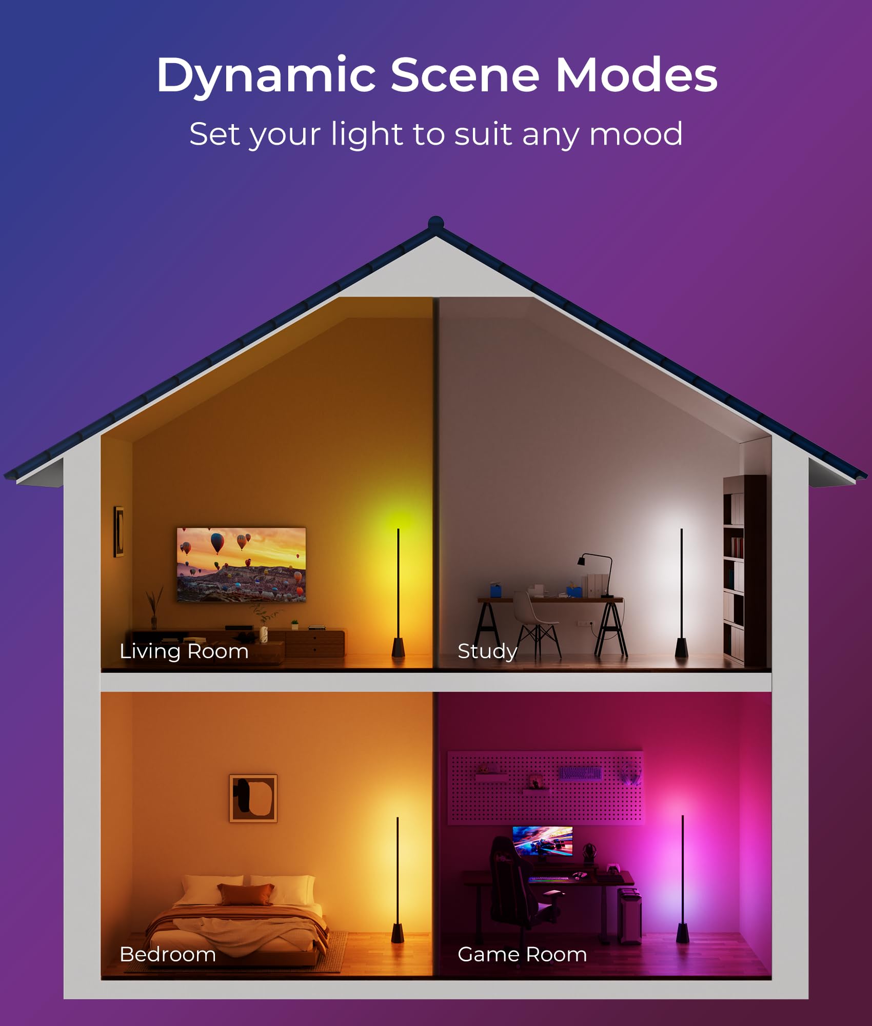 RGBCW Smart Corner Floor Lamp with Music Sync