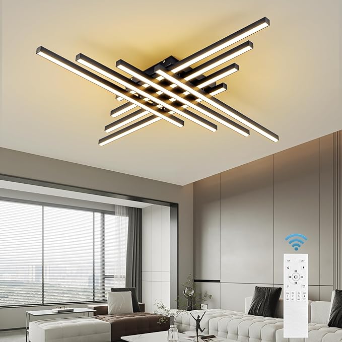 Modern Sputnik Ceiling Light with Remote - 43.3" Dimmable LED Fixture