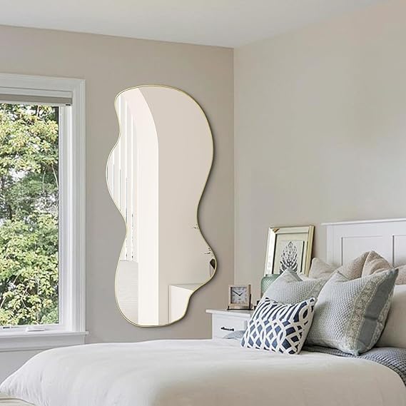 Irregular Asymmetrical Wall Mirror 47x21.6 Black