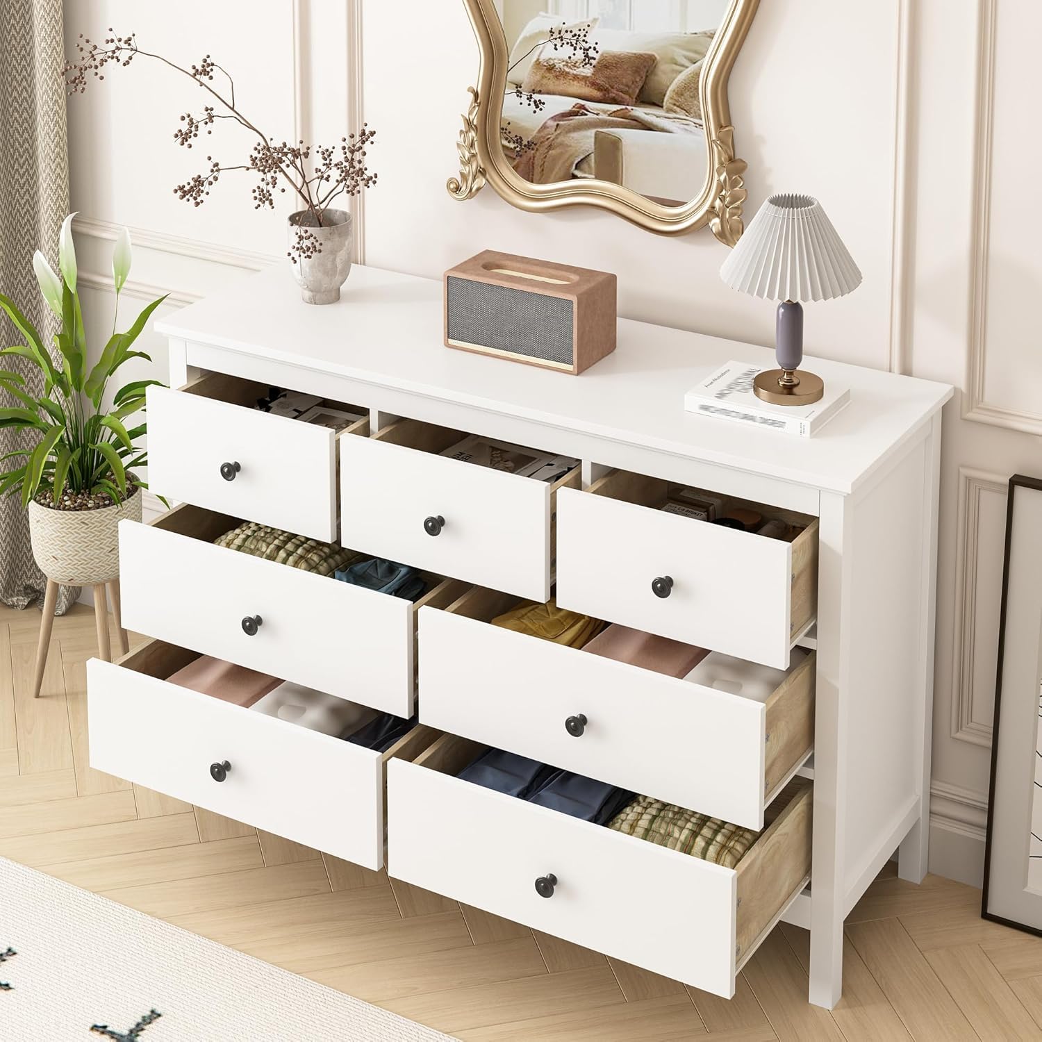 White Dresser with 7 Drawers 47 Inch Wide