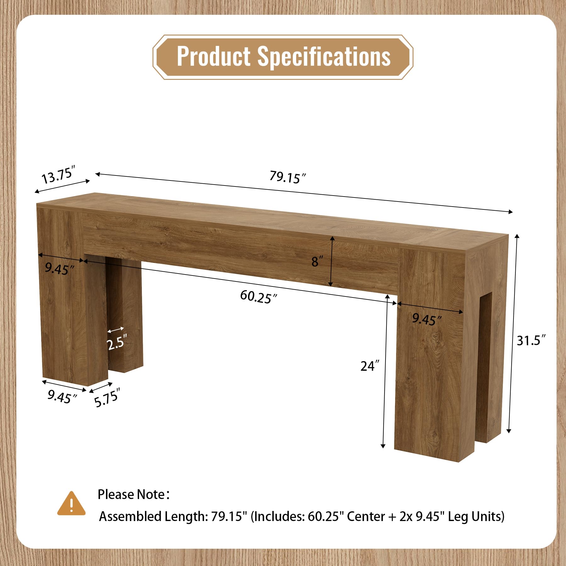 79 Inch Extra Long Console Table Natural Oak