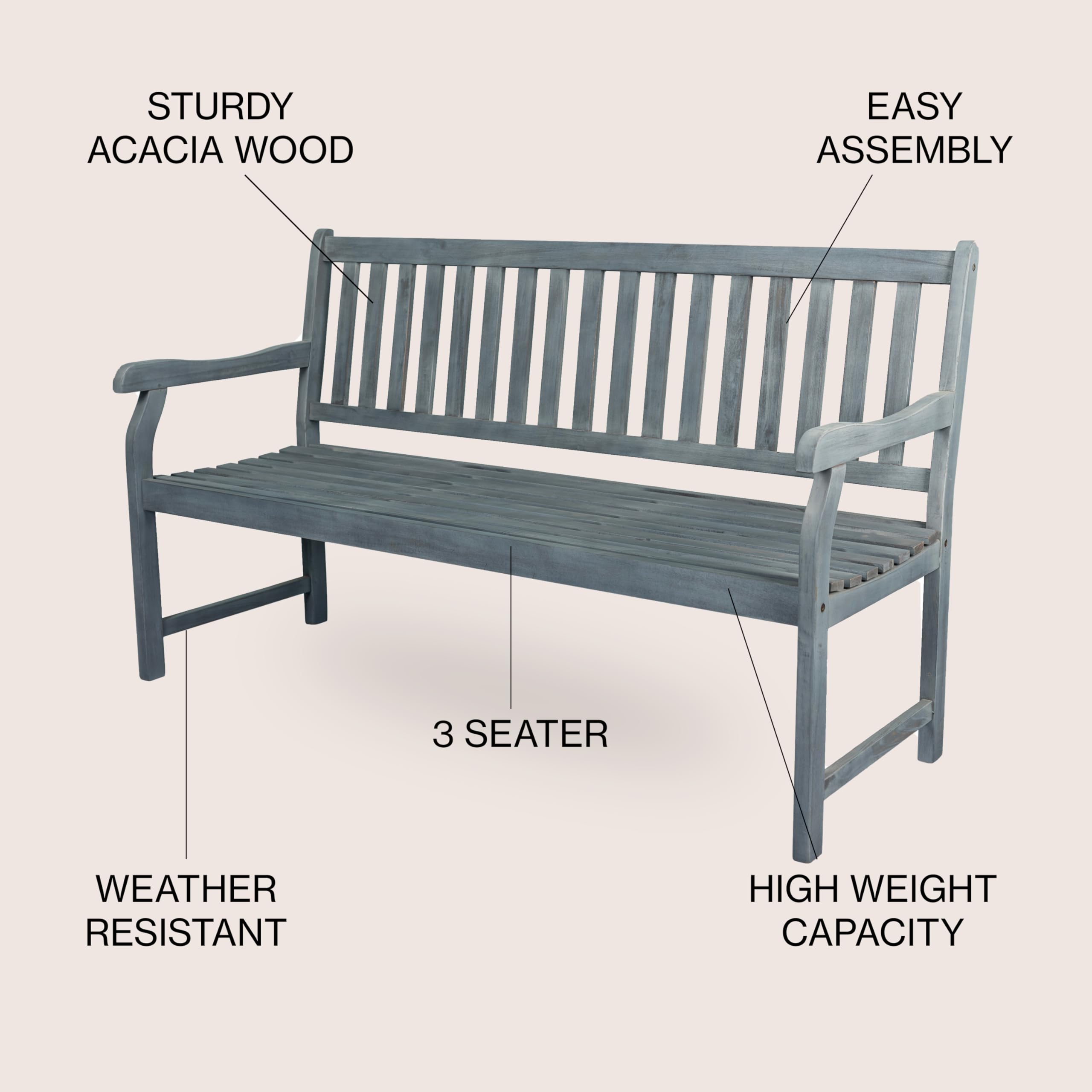 Laurel 59" 3-Seat Acacia Wood Garden Bench