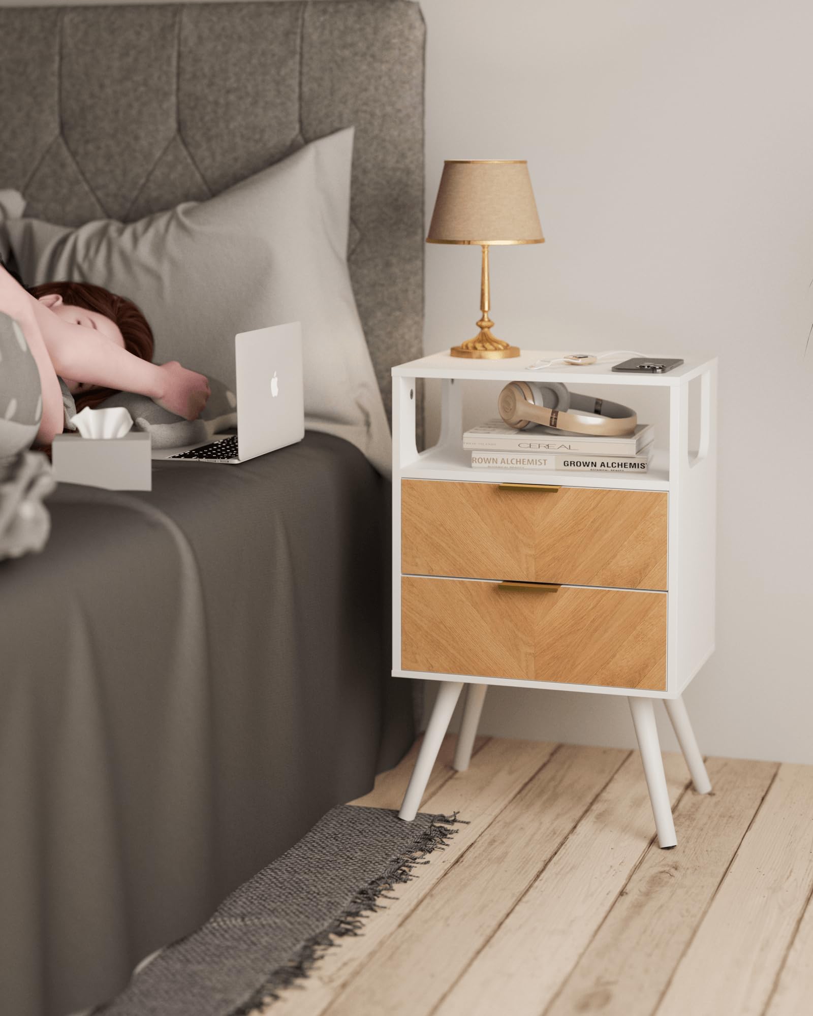 Farmhouse Nightstand with 2 Drawers