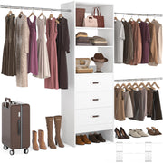 Walk-In Closet Organizer System with Hanging Rods and Drawers